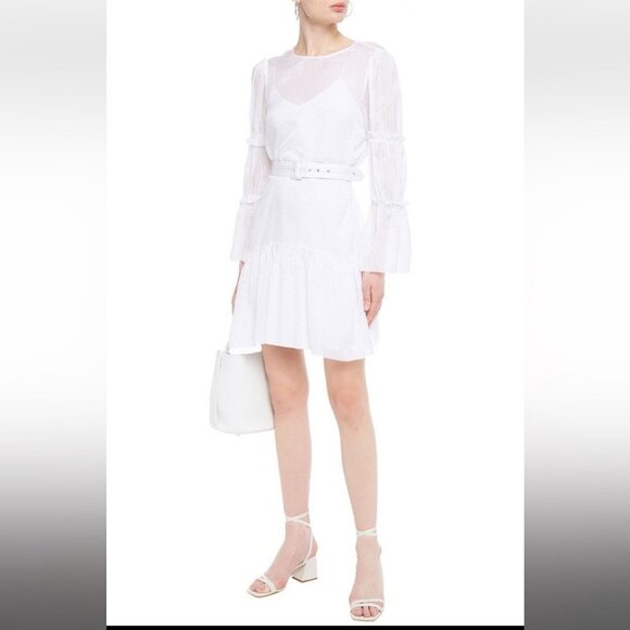 CAMI NYC Shawn White Belted Cotton and Silk Jacquard tiered sleeve mini dress SP - Picture 16 of 16